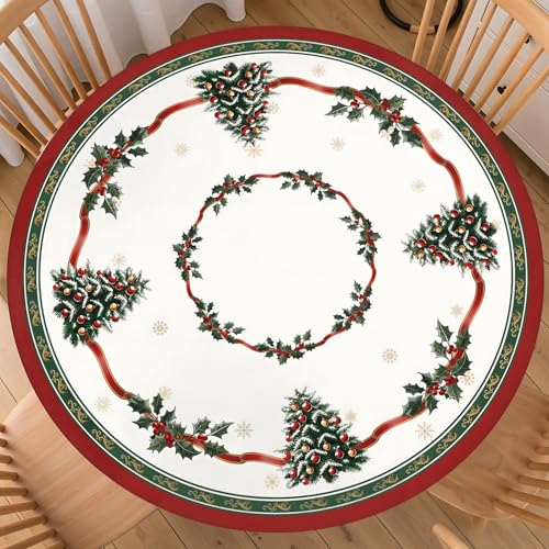 ABSOP Christmas Round Fitted Tablecloth with Elastic Edge 40-44 Inch Xmas Tree Table Cover Snowflake Tablecloth Washable Winter Table Cloth for Kitchen Dining Party Patio Picnic