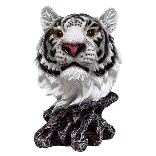 BestGiftEver White Tiger Bust Freestanding Tabletop Home Decor - Wild Animal Sculpture Collectible Gifts - Decor for Bedroom and Living Room - Lucky Tiger Statue for Shelf and Office Desk Accent
