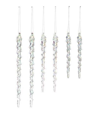 Melting Iridescent Glass Icicles – 6-Piece Christmas Tree Decoration Set, 15–25 cm