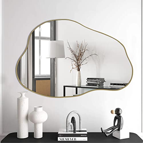 "POZINO Irregular Cloud Mirror, Asymmetrical Wall Mirror, Gold Unique Shaped Wavy for Living Room Bathroom Bedroom Entryway, 30""x20.5"""