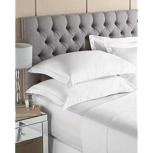 "Riva Paoletti Double Quality Fitted Sheet Optic White 200 Thread Count Elasticated Corners 100% Plain Cotton Percale Machine Washable 137 x 190 x 30cm (54"" x 75"" x 12"")"