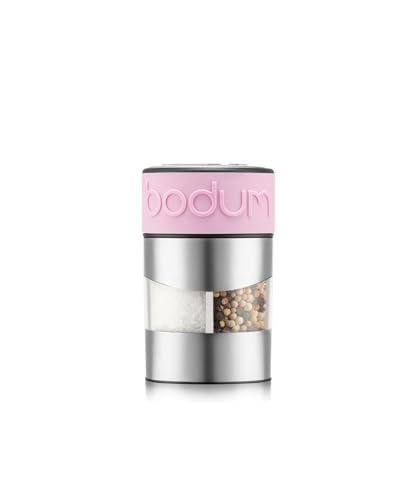 Bodum Twin 2-in-1 Salt and Pepper Grinder Pink ??? Adjustable Ceramic Mill for Kitchen & Table ??? Easy to Refill