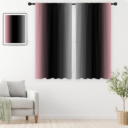 "EGLGCC Black Pink Grey Curtain, Ombre, 2 Panels, 42"" W x 63"" L, Rod Pocket - Cute Princess Bedroom Theme, Pretty Beautiful Aesthetic, Dark Moody Gothic Halloween Style, Window Drapes Decor"