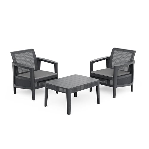 Keter Atlas Linea 2 Seater Balcony Set – Graphite - Modern Weatherproof Garden Furniture with Easy No-Tool Assembly