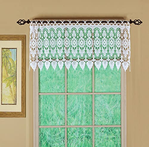 "Today's Curtain Medallion Macramé Tailored Valance 16"",White,48W x 16L"