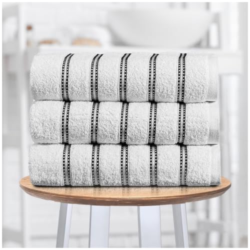 GC GAVENO CAVAILIA Striped White Hand Towels 50x90Cm - 3Pack Hand Towels For Bathroom Fast Dry & Highly Absorbent 600 GSM Towel Set - Super Soft, Hotel Quality Cotton Towels Sets For Spa Gym