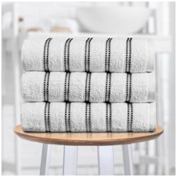 GC GAVENO CAVAILIA Striped White Hand Towels 50x90Cm - 3Pack Hand Towels For Bathroom Fast Dry & Highly Absorbent 600 GSM Towel Set - Super Soft, Hotel Quality Cotton Towels Sets For Spa Gym