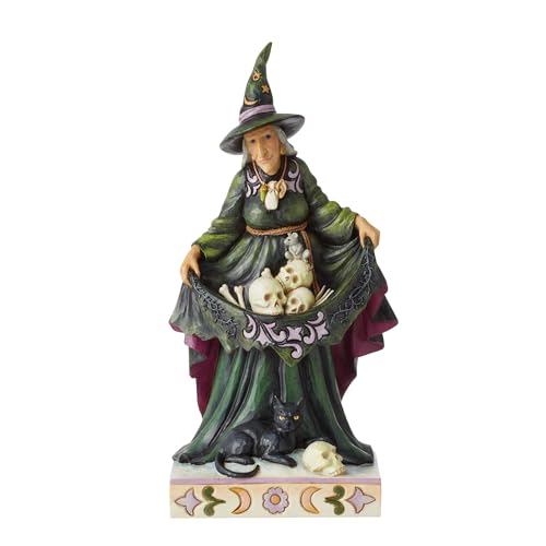Enesco Jim Shore Heartwood Creek Halloween Scary Witch with Skulls in Skirt Figurine- Resin Hand Painted Crafted Collectible Decorative Witches Halloween Figurines Home Decor Statue, 9.7 Inch