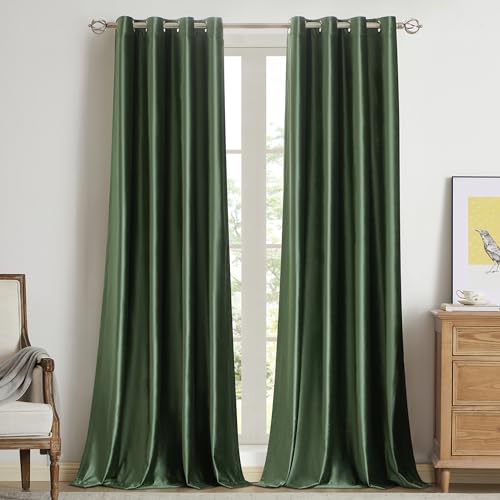 BULBUL Olive Green Velvet Curtains 72 inch Luxury Emerald Elegant Living Room Curtain Blackout Privacy Modern Thermal Insulated Soundproof Room Darkening Drapes for Classical Bedroom Set of 2