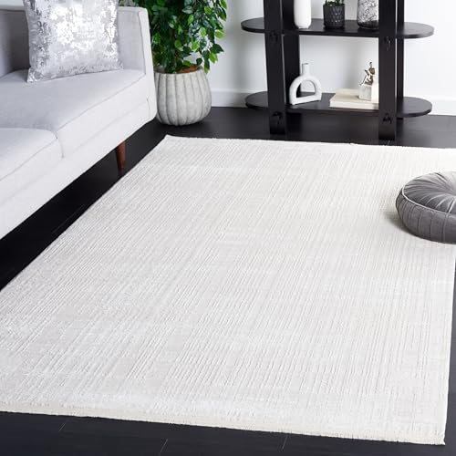 "Safavieh Geometric Rug for Living Room Dining Room Bedroom - Whisper Collection Short Pile Ivory 96"" X 120"""