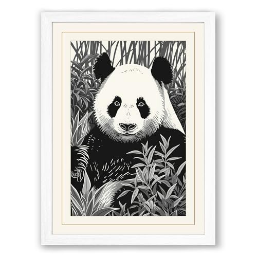 Panda Among Bamboo Botanical Framed Wall Art Print A1 (84.1×59.4cm) White, Wall Decor for Living Room, Bedroom, Office & Home, Ready to Hang, Art Gift