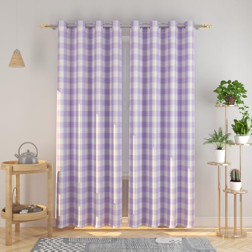 Natus Weaver Buffalo Check Curtains 84 inches Long Cotton Gingham Plaid Kitchen Window Curtain Panels Living Room Checker Drapes Bedroom Grommet Top Window Treatment 2 Panels Lilac and White