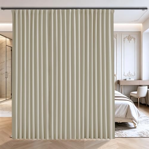 Grichril Floor to Ceiling Curtain for Wall Mount Track - Extra Wide Blackout Soundproof Room Separator - Privacy Divider for Ceiling Track System or Rod With Hooks, 1 Panel