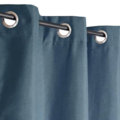 Atout Ciel Brushed Effect Thermal Curtain with Eyelets 140 x 240 cm Ready to Hang Blue