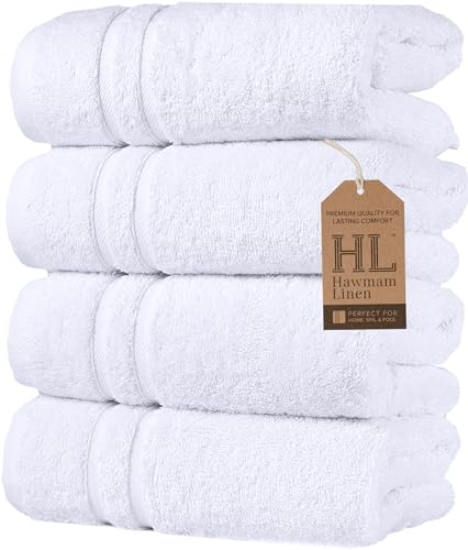 Hammam Linen White Hand Towels 4-Pack - 16 x 30 Turkish Cotton Premium Quality Soft and Absorbent Small Towels for Bathroom