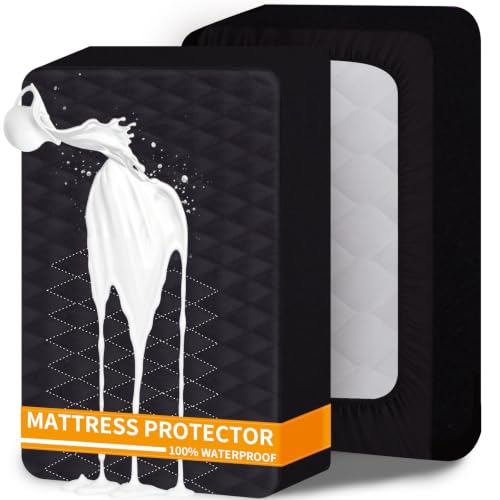 Mecerock Mattress Protector, Quilted Fitted Style, Queen, Waterproof, 18 Inches Deep Pocket, Washable, Black