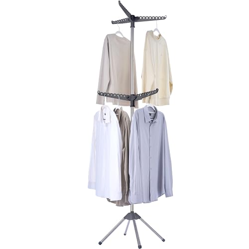 CASAMAYA Clothes Drying Rack Foldable, 74.8 inch 2 Tier Laundry Drying Rack with Rotating Clothes Rail for 54 Pieces of Clothes, Space Saving, Indoor, Stainless Steel, Grey and Silver CDR002G01