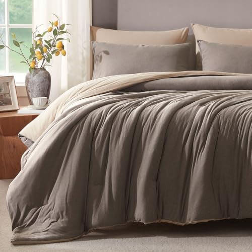 Voguease Twin Comforter Set Comforters Twin Size Bed Sets, Luxury Ultra-Soft Jersey Knit Bedding, Cocoa/Sand Lightweight Down Alternative Bed Comforter for All Season, 2 Piece Bedding Set