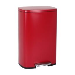 BestOffice 50 L Garbage Can Kitchen Trash Can with Lid for Office Bedroom Bathroom Step Trash Bin Fingerprint-Proof Brushed Stainless Steel???Red