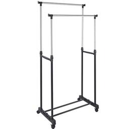 BAKAJI Extendable Standing Coat Stand in Steel Telescopic Extendable with Wheels Coat Rack 80 x 40 x 90/164 cm (Double)