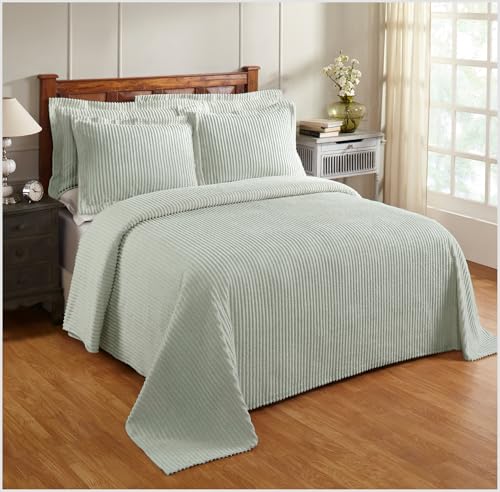 Better Trends Sage Queen Bedspread, 100% Cotton Tufted - Classic Stripe Coverlet, Soft & Cozy Bedding for All Seasons, Machine Washable - Jullian Collection
