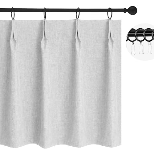 "WdFour Small Pinch Pleated, Full Blackout Linen Look Window Curtains for Bathroom, Living Room, Bedroom, Block Lights and Offer Privacy. (Greyish White, 24"" W x 18"" L)"