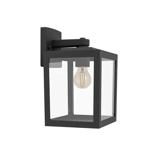 Eglo Outdoor wall Light Fixture Olgiata-E, Square lamp, Outside Porch Lighting, Lantern Made of Black Plastic, E27 Socket, IP44