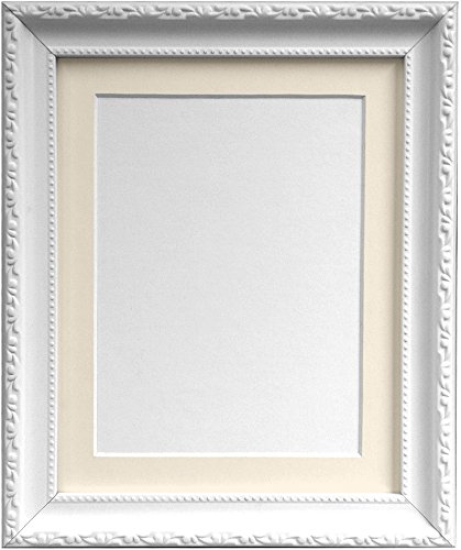 Shabby Chic White Picture Photo Frame with Ivory Mount 18 x 12 For Image size 14 x 8