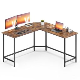 VASAGLE Computer Desk, L-Shaped Corner Desk, 140 x 140 x 76 cm, Gaming Desk, Workstation for Home Office, Space-Saving, Easy to Assemble, Rustic Brown and Ink Black LWD73XV1