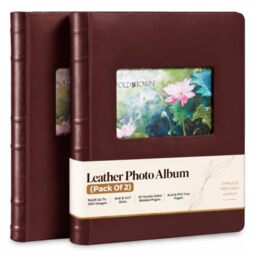 Old Town 2-Pack Bonded Leather Photo Albums, Multi Size Photo Album 5x7 & 4x6 Slots, Acid-Free Photo Album 4x6 300 Photos or 100 5x7 Photos, 50 Double-sided Welded Pages, Burgundy