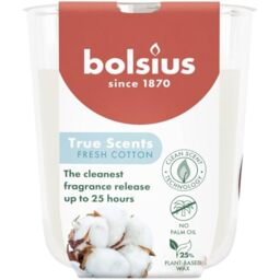 Bolsius - Fresh Cotton - White - Set of 6 Scented Candles - 8 x 7 cm - Burn time: 25 Hours - with Natural extracts - Natural Vegetable Wax - Palm Oil Free