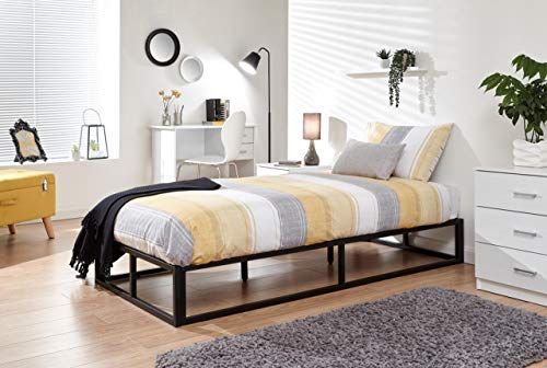 GFW Platform Bed Frame with Wooden Slats, Strong Metal Construction, Easy 12-Bolt Assembly, Modern Loft-Inspired Bedroom Furniture, Black, 90CM