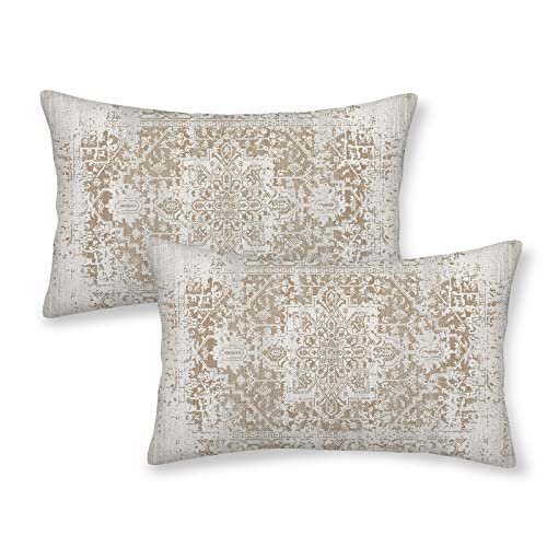 BETGINY Boho Pillow Covers 12x20, Brown Beige Ethnic Design Outdoor Decorative Throw Pillows for Couch, Carpet Pattern Decor Cushion Cover 2 Pcs Farmhouse Linen Pillowcase for Bed Car Safa