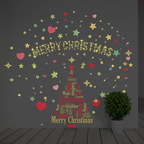 "Wallflexi Christmas Decorations Wall Stickers "" Magical Christmas Tree Decoration Set "" Wall Murals Decals living Room Children Nursery School Restaurant Cafe Hotel Home Office Décor, multicolour"