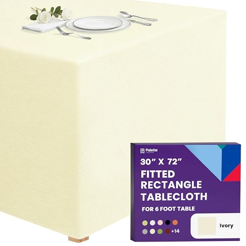 Gee Di Moda Fitted Tablecloth - 72 x 30 Inch Ivory Table Cloth for 6 Foot Rectangle Buffet Table - Heavy Duty Washable Fabric - Dinner Wedding & Trade Show