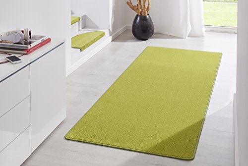 Hanse Home Indoor Rug Fancy - Living Room Rug Plain Modern Velour Rug for Dining Room, Living Room, Children's Room, Hallway, Bedroom, Kitchen - Green, 80 x 200 cm