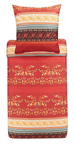 Bassetti Orosei R1 9323452 Bed Linen Set Cotton Mako Satin in Red 2-Piece with Zip Closure 135 x 200 cm / 80 x 80 cm