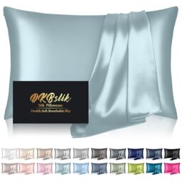 Mulberry Silk Pillowcase, Standard Size - Cooling, Anti-Acne, Hidden Zipper - Aqua Blue