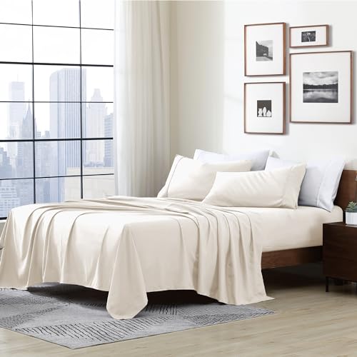 Cathay Home Essentials Ultra Soft Hypoallergenic Wrinkle Resistant Double Brushed Microfiber Bedding Sheet Set, Coconut Milk, Twin