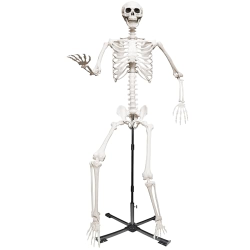 Wocst 7.9Ft/240cm Giant Skeleton Life Size Skeleton with Metal Adjustable Stand for Halloween Outdoor Indoor Decorations (Gray, 7.9Ft)