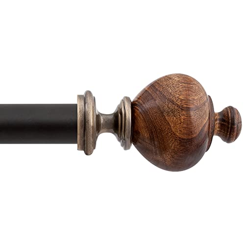 Deco Window 25/22 MM Adjustable 91 cm to 168 cm Brown Curtain Pole/Rod for Windows & Door Curtains with Wooden Finials & Brackets Set