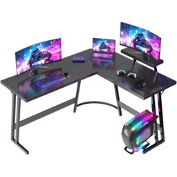 JUMMICO L Shaped Gaming Desk with Large Monitor Stand 150x130x75cm,Corner Desk for Home Office Study Writing Workstation,Frosted Black