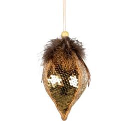 Gold Sequin Teardrop Bauble 14cm - Christmas Tree Hanging Decorations Festive Decorative Ornaments Fairy Tale Themed Xmas Tree Pendant