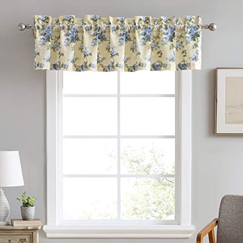 "Laura Ashley - Cotton Pole Top Valance, Stylish & Lightweight Window Treatment for Home Decor (Cassidy Yellow, 86"" x 15"")"