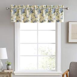 "Laura Ashley - Cotton Pole Top Valance, Stylish & Lightweight Window Treatment for Home Decor (Cassidy Yellow, 86"" x 15"")"