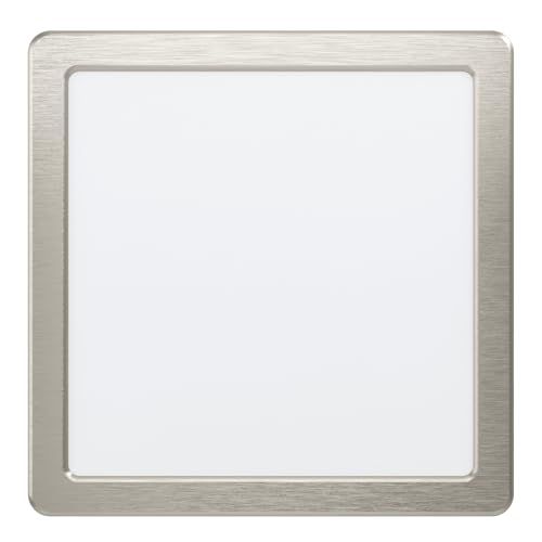 EGLO Fueva 5 LED Recessed Spotlight, L x W, 21.6 cm, LED Spotlight Made of Steel and a Plastic Light Area, LED Recessed Light in Matt Nickel, White, Flat Recessed Spotlight, Low Installation Depth 26