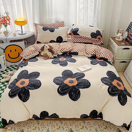 Cottonight Black Sunflower Comforter Set Queen Beige Black Floral Bedding Comforter Set Big Flower Botanical Quilts Boho Blankets Cute Elegant Bedding Set for Women Girls Queen Bed