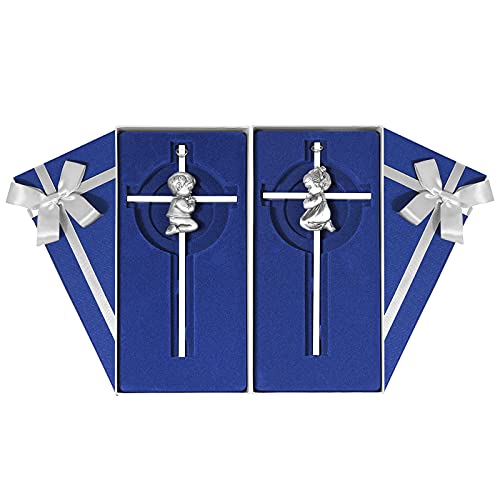 2 PCs Silver Baby Wall Cross Baptism Gifts for Boy and Girl Christening First Communion Dedication Gift for Baby Girls Goddaughter Religious Baptismal Children Crosses Gifts from Grandparents, 7in