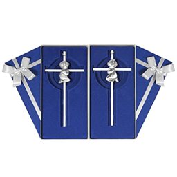 2 PCs Silver Baby Wall Cross Baptism Gifts for Boy and Girl Christening First Communion Dedication Gift for Baby Girls Goddaughter Religious Baptismal Children Crosses Gifts from Grandparents, 7in