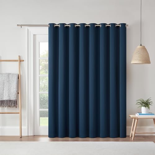 "Eclipse Darrell Thermaweave Blackout Grommet Extra Wide 84"" x 100"" Sliding Patio Door Curtain Panel in Indigo"